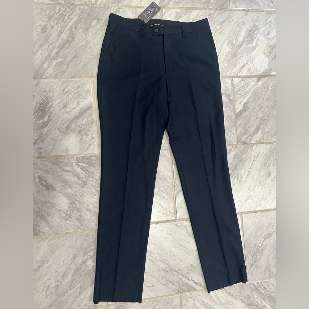 NWT ZeGarie Mens Navy Modern Fit Straight Dress Pants Size 34Wx35L